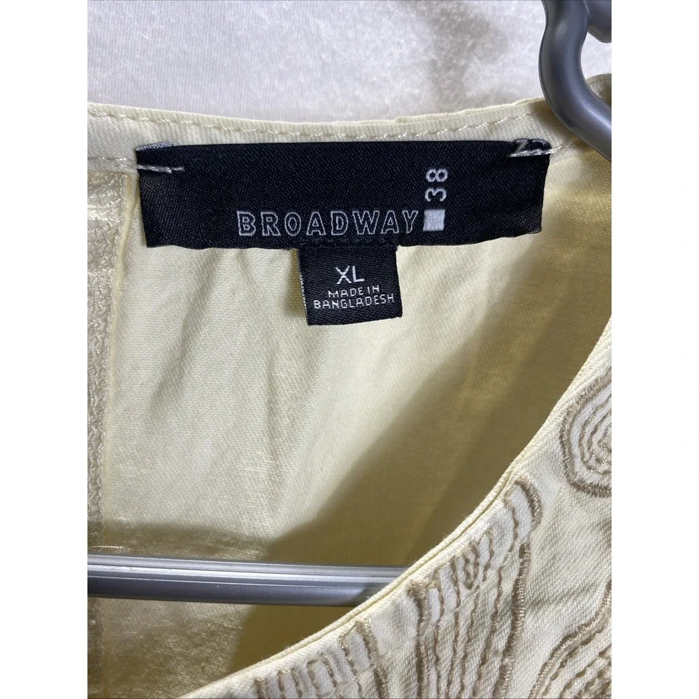 Boho Embroidered Cropped Broadway Womens Blouse 100%‎ Cotton XL Ivory Summer Top